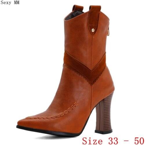 Spring Autumn High Heels Women Mid Calf Boots Woman Short Boots High Heel Shoes Small Plus Size 33 - 50