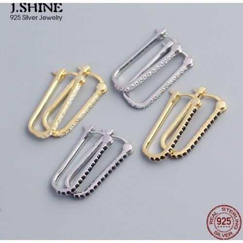 JShine Minimalist Fine S925 Sterling Silver Rectangular Slim Hoop Earrings Geometry Silver 925 Woman Cubic Zirconia Earrings