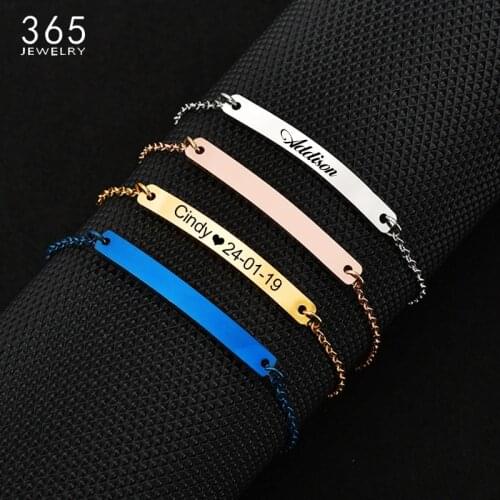 5 Colors Custom Name ID Bar Bracelet Women Stainless Steel Initial Charm Bracelets Personalize Jewelry Christmas Gift