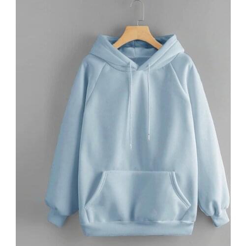 40* Womens Pocket Pullover Hooded Hoodies Long Sleeve Pullover Raglan Sleeves Sweatshirt Casual Vintage Hoodies Korean Style
