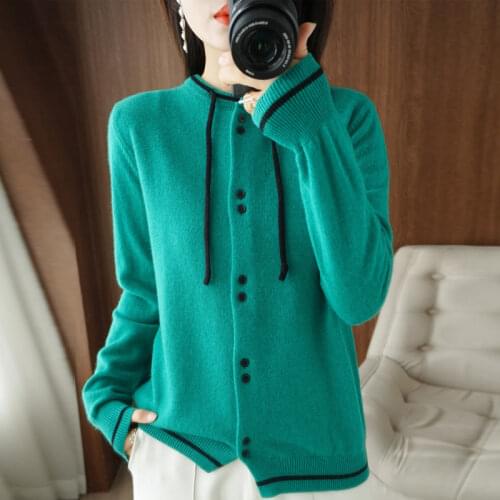 Cashmere sweater for fall/winter 2021 new womens V-neck cardigan casual knitted hit color top Korean fashion plus size jacket