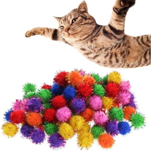 100Pcs Colorful Mini Sparkly Glitter Tinsel Balls Small Pom Ball For Cat Toys