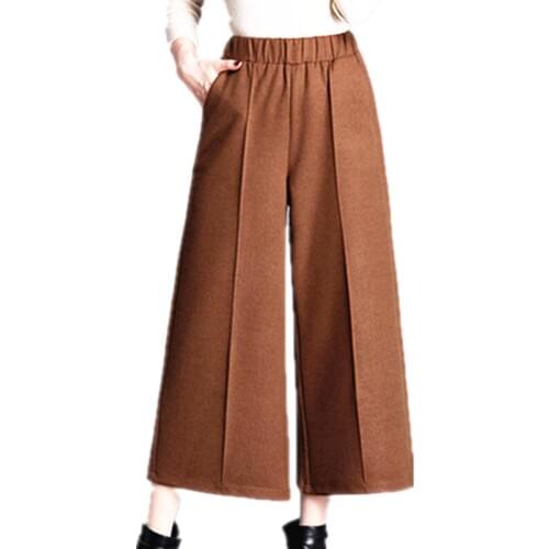 2018 pants women wide leg pants wool high waist loose straight causal pants female trousers formal patchwork ankle length