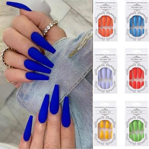 24Pcs/Set Fashion Colorful Full Cover False Nail Tips Ballerina Nail Art Manicure Matte Tips Coffin Fake Nails Extension