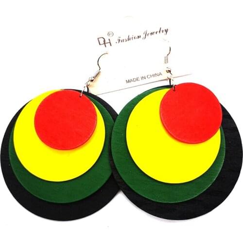 Free Shipping! Round African Rasta Wooden earrings