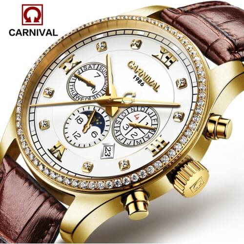 Luxury Carnival Moon Phase Waterproof watch men Sapphire silver Stainless Steel Date Automatic machine watch relogio masculino