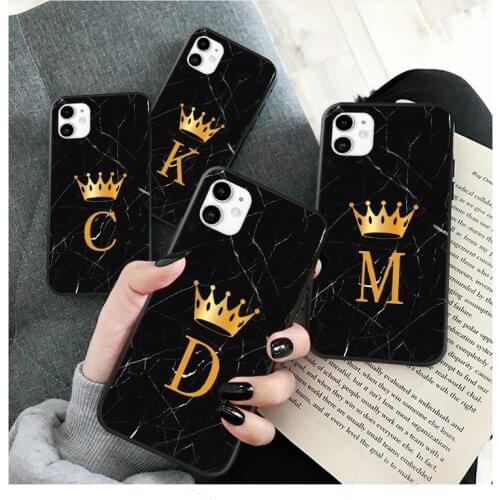 Custom name queen Phone Case For iphone 11 Pro Max Letter Monogram Black Marble Gold crown Cover For iPhone X XR XS MAX 6 7 8Pus
