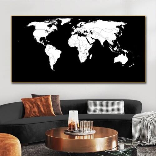 Black Gold World Map Canvas Painting Scandinavian Posters and Prints Modern Wall Art Picture for Living Room Bedroom Decor Mural
