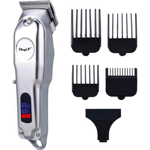 CkeyiN Quick Charge Hair Clipper Professional Metal Hair Trimmer Low Noise Barber LED Display Haircut Device Shaver 4 Guide Comb