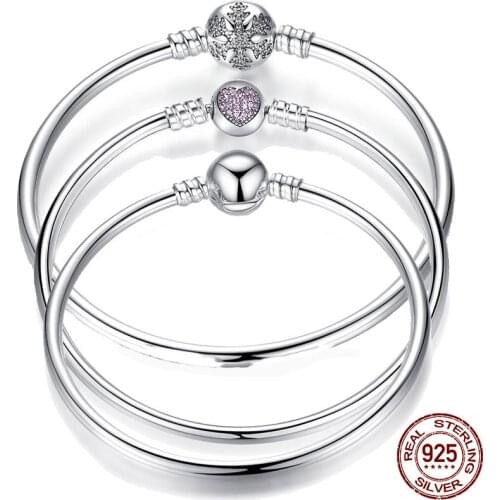 Pulseira 925 Sterling Silver Bracelet Femme Snowflake Heart Blue Eye Femme Snake Chain Bracelets & Bangles Women Jewelry