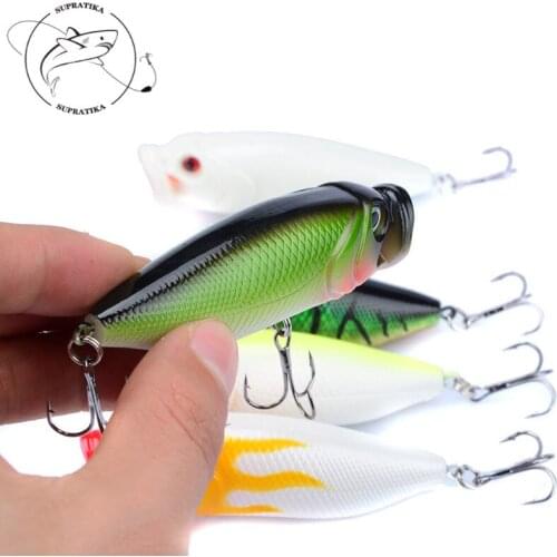 Artificial Mini Popper Plastic Hard Bait 5Colors 8cm/14g Fishing Lures 3D Eyes Wobbler Topwater Bionic Bait 6# With Anchor Hook