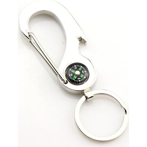 Classic Silver Plated Zinc Alloy Metal Carabiner Compass Business Waist Keychain Pendant For Men Key Ring
