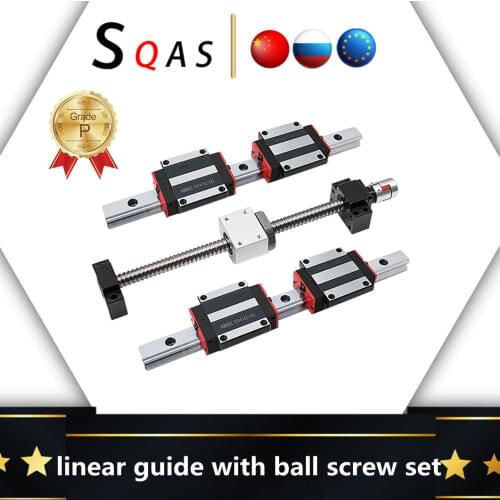 CNC set 2PC linear square rail HGR15 HGR20 +4PC HGW15CC/HGW20CC slides carriage+1set ball screw kit SFU1605/2005 For CNC parts