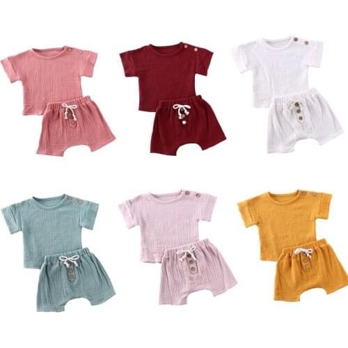 Newborn Infant Kids Baby Girls Boys Clothes Sets Solid Short Sleeve T Shirts Tops+Shorts 2pcs 6 Colors