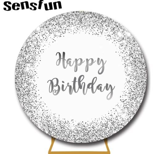 Sensfun Round Circle Photography Background White Silver Glitter Kids Adult Birthday Party Backdrops For Photo Studio Custom