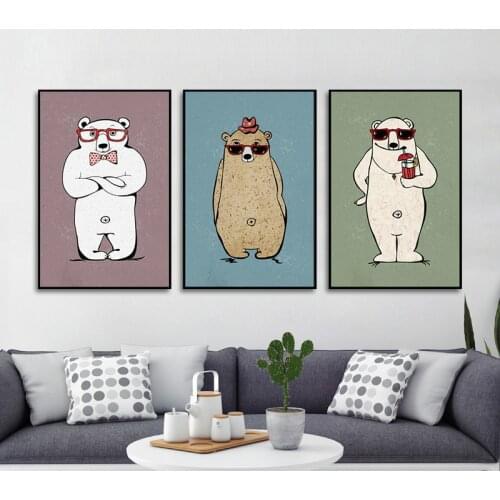 Cute Cartoon Animals Print Bear Childrens Room Decorative Painting Boys and Girls Bedroom Decor Wall Painting Canvas Painting