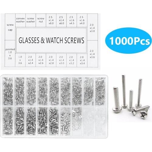 1000Pcs/box Eyeglass Repair Kit Screws Screwdriver Nuts Sunglasses Watch Tools Set Tiny Screws Nut for Eyeglass Watch Spectacle