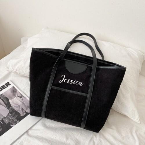 Customizable Light Wool Tote Bag Embroidered Name One-shoulder Handbag Simple Versatile Large Capacity Bag