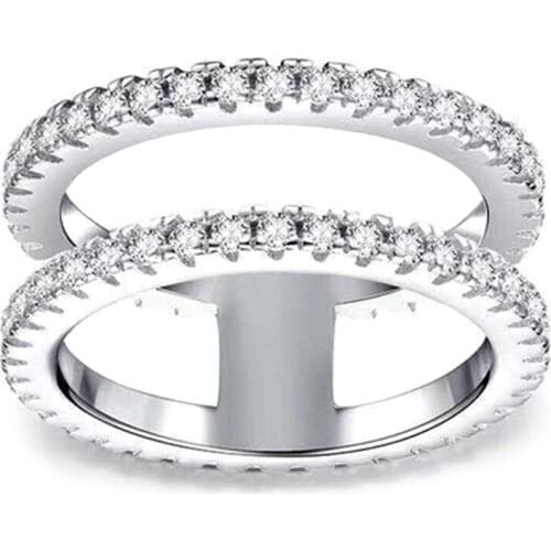 New Arrivals Minimalist Silver Colour Ring Simple Double Layer Rhinestone Rings For Women Gift Jewelry