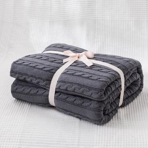 Solid Color Cotton Knitted Blanket Air-Condition Thread Blanket Bed Sofa Travel Blanket Home Textile 110x180cm/180x200cm