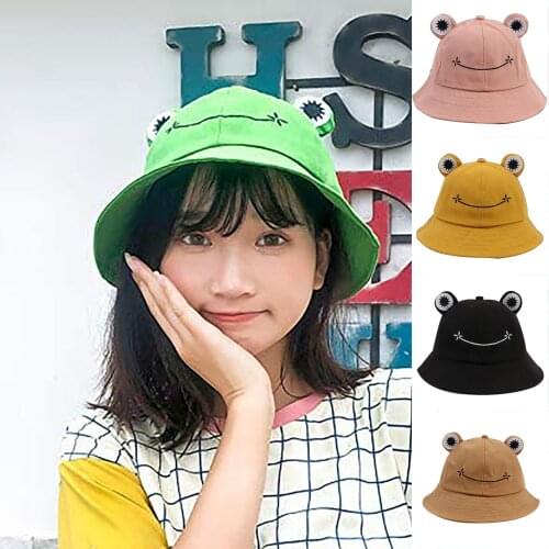 Spring Summer Autumn Kids Panama Cute Frog Bucket Hat Cute Animal Hiking Beach Fishing Cap Hats Photography Bucket Hat Sunhat