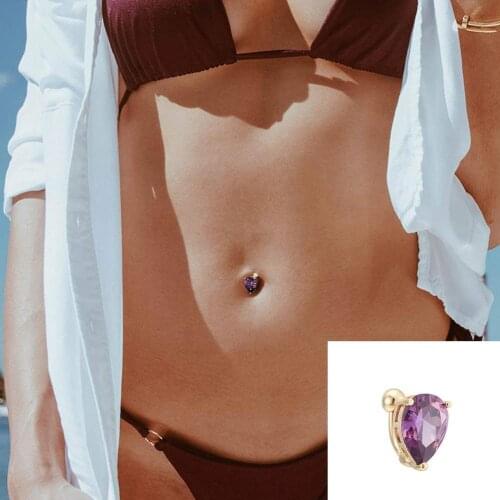 Peach Heart Crystal Water Drop Belly Button Ring Body Anti-umbilical Belly Ring Cord Jewelry Pendant Hole Piercing Button