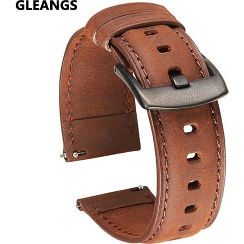 Genuine Leather Watch Band 20mm 22mm Watch Strap Quick Release Vintage Leather Watch Bands for Men Women Retro Brown Black Gray