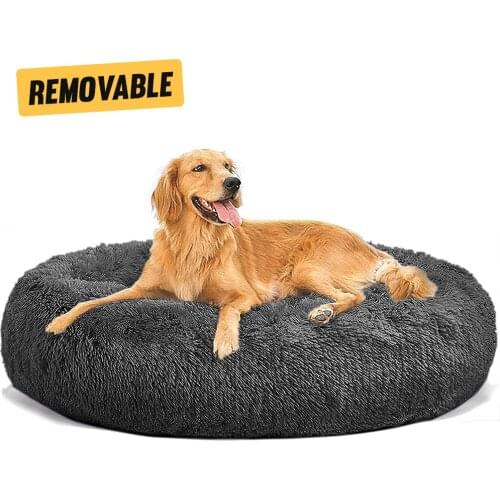 Dog Bed for Large Dog Self-Warming Round Pet Cushion Sleep Bed Washable Pet Bed with Removable Cover Zipper for Cleaning , 90cm