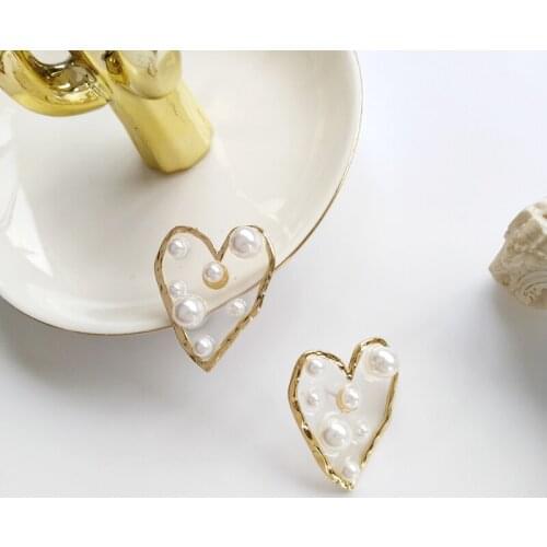 Wholesale S925 Silvery Needle Heart-Shaped Sweet Pearl Ear Stud Transparent Large Earrings Female Wholesale