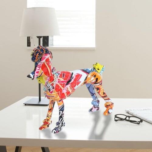 1PCS Resin Poodle Statue Graffiti paint Poodle shape figurine for Home/Office/living room/bedroom Decor Gift for friend/festival