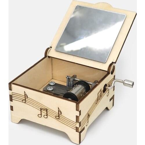 Technology small production hand-cranked music box handmade creative music box flip cover with mirror children assembled model