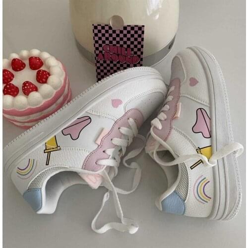 QWEEK Sneakers Women Autumn Japan Sweet Pink Platform Tennis Sports Shoes Anime Running Korean Casual Flat Vulcanize Vintage