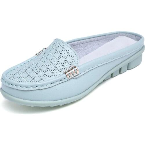 Miaoguan Big Size 34-43 Leather Slippers Sandals Women Cut-out Breathable Outside Summer Slippers Shoes Woman Flats Women Sandal