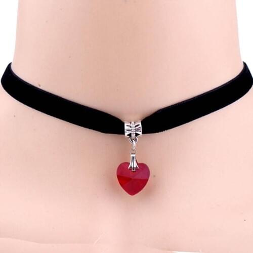 Women Gothic Necklace Heart Rhinestone Pendant Velvet Choker Short Necklace Jewelry Gift украшения женские ожерелье
