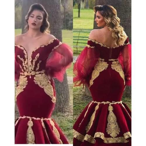 Long Sleeve Gold Appliqued Prom Dress Vestidos De Novia Traditional Kosovo Black Evening Party Dresses For Women 2021