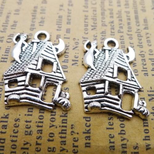 10Pcs 18*23mm Antique Silver Plated Alloy Hollow Castle Wicca Charms Necklace Accessories Charms For Diy Jewelry Making Findings