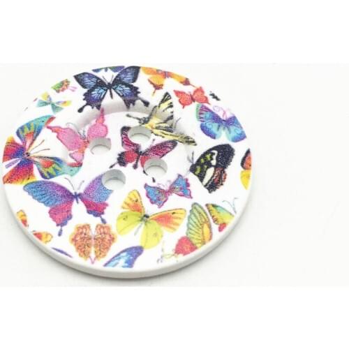 100pcs 50mm Large Wood Buttons Butterfly Print Pattern Fancy Sewing Accessories DIY Carfts Embellishments Bag Deco