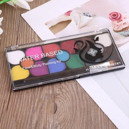15 Colors Face Painting Body Makeup Non Toxic Water Soluble Paint with 2 Brushes
