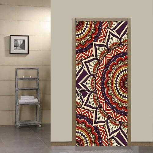 2pcs/set Mandala Style DIY Art Mural Doors Sticker Home Bedroom Decoration Wall Stickers Self-adhesive Removable PVC Wallpaper