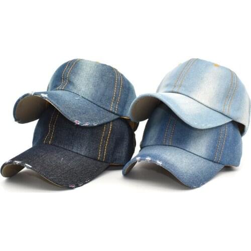 2021 Fashion Unisex Washed Denim Baseball Cap Distressed Ripped Hole Adjustable Snapback Hat Hip Hop Caps Outdoor Sports Hats