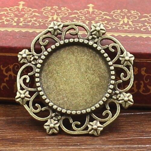 30pcs/lot Alloy Bronze Tone Cameo/Glass/Cabochon Frame bezel Settings, DIY Accessory Pendant 26x26mm(fit 14.5x14.5mm) K02344