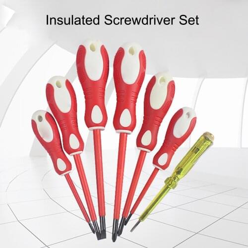 7PCSInsulated Screwdriver Set 1000VPhillips Slotted Screwdrivers with Magnetic Tips Non-Slip Grip Electrician Set Tool