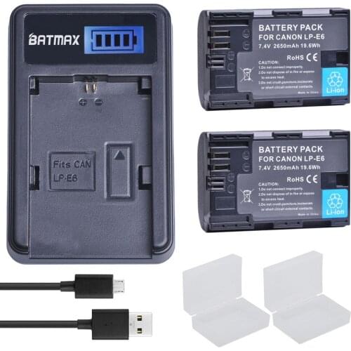 2x 2650mAH bateria LP-E6 LPE6 LP E6 Camera Battery + LCD USB Charger for Canon DSLR EOS 5D Mark II Mark III 60D 60Da 7D 70D 6D