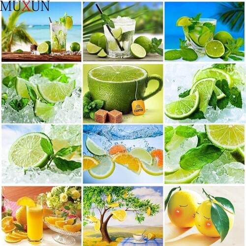 Muxun 5D Diamond Painting Lemon Diamond Mosaic Fruit Cross Stitch Picture Rhinestone Diamond Embroidery Kitchen Decoration Ep092