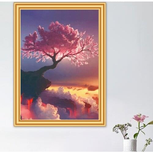 DIY 5D Diamond Painting Cherry Tree On Cliff Cross Stitch Kit Full Drill Embroidery Mosaic Art Picture of Rhinestones Home Decor