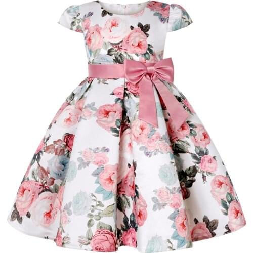 Girls' baby clothes 2021 new girls' retro printing Christmas Day party performance 2-10 years old childrens bow waist dress