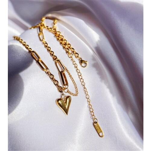 316L Stainless Steel Heart pendant Double-layer Necklace Female Exquisite Simple And Colorless Tassel Necklace