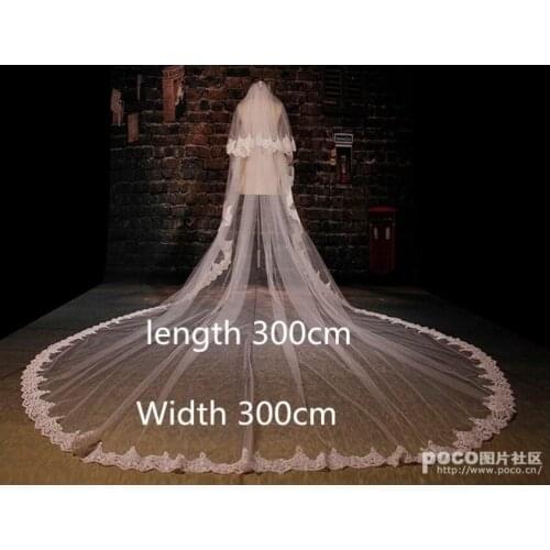 New 2 Layer white lvory lace Cathedral wedding veils bridal accessories voile vestido de casamento velo de novia 300cm +comb