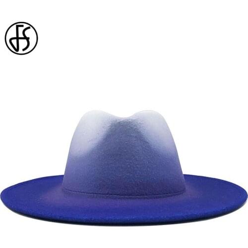 FS Women Men Wool Vintage Trilby Fedora Hat With Wide Brim Felt Hats Gentleman Elegant Gradient Church For Lady Winter Jazz Caps