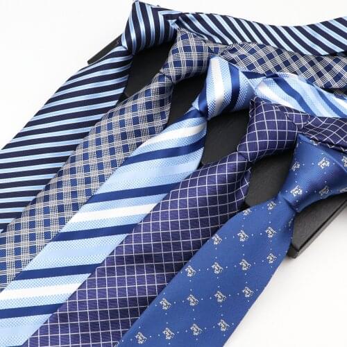 Fashion Classic Mens Tie Navy Blue Stripe Woven Polyester Ties Jacquard Men Polka Dots Necktie For Wedding Party Business Gift